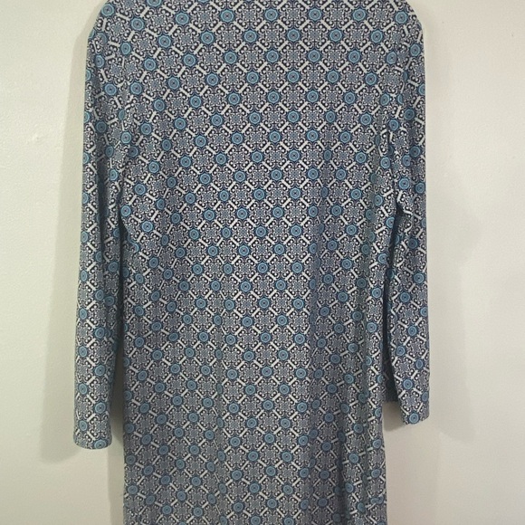 Jude Connally Megan Shift Dress V-Neck 3/4 Sleeve Blue Print Mod Cloth Tunic L - Picture 2 of 8